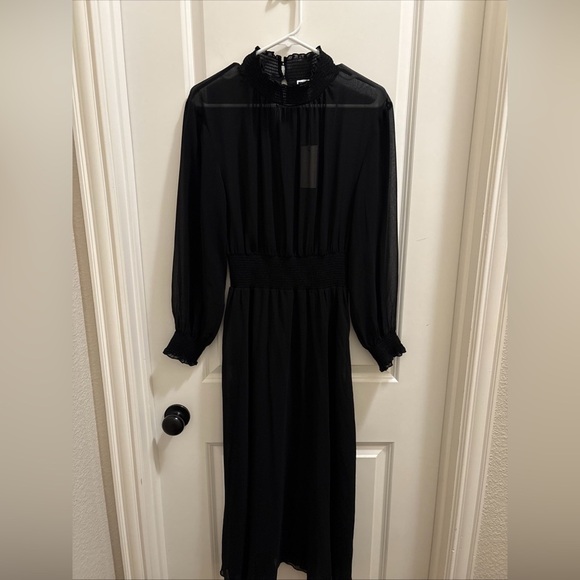 NWT Aritzia Wilfred Turner Sheer Chiffon Maxi Dress Bohemian Gothic Mock neck - Picture 2 of 6